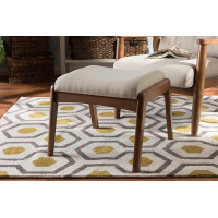Baxton Studio BBT5266-Light Beige-Stool-6086-1 Roxy Mid-Century Modern Walnut Wood Finishing and Light Beige Fabric Upholstered Ottoman